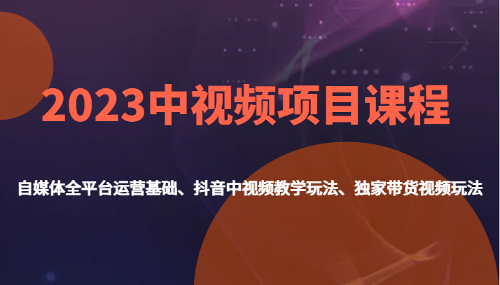 2023中视频项目课程，自媒体平台全电商平台运营基本、抖音里在线视频教学游戏玩法、独家代理带货视频游戏玩法。-皓哥创业笔记
