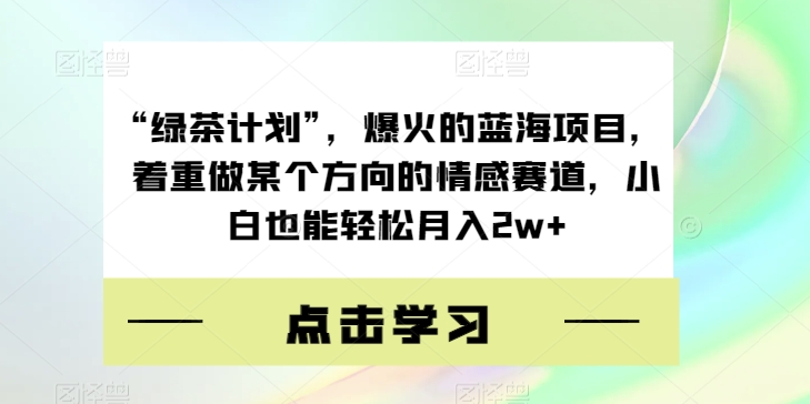 “绿茶叶方案”，爆红的蓝海项目，主要做某一方位的情绪跑道，新手都可以轻松月入2w 【揭密】-中创网_专注互联网创业,项目资源整合