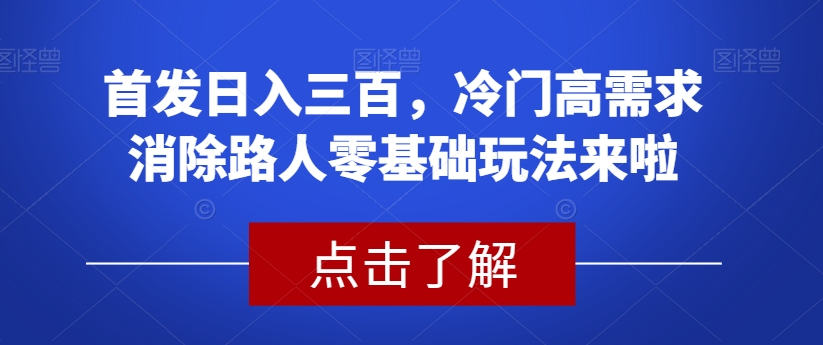 首发日入三百，冷门高需求消除路人零基础玩法来啦【揭秘】-中创网_专注互联网创业,项目资源整合