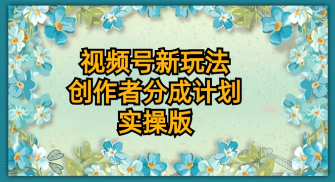 微信视频号新模式，原创者分为方案，实际操作版-中创网_专注互联网创业,项目资源整合