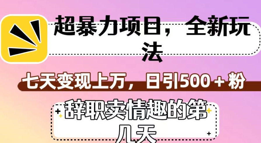 超赚钱项目，全新玩法（离职卖乐趣的什么时间），七天转现过万，日引500 粉【揭密】-中创网_专注互联网创业,项目资源整合