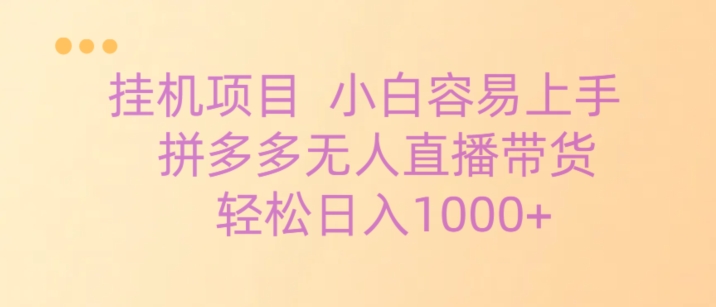挂机项目拼多多无人直播带货，轻松日入1000+-中创网_专注互联网创业,项目资源整合