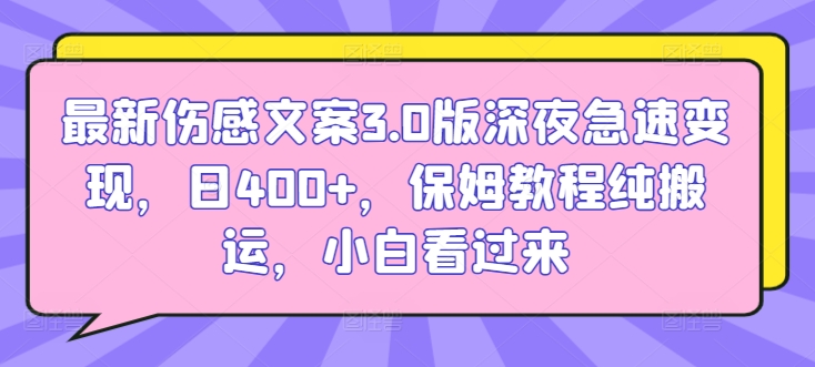 最新伤感文案3.0版深夜急速变现，日400+，保姆教程纯搬运，小白看过来-中创网_专注互联网创业,项目资源整合