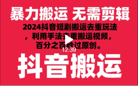 2024全新抖音搬运技术性，抖音短剧视频去重，技巧运送，运用专用工具去重复，秒过原创设计！-中创网_专注互联网创业,项目资源整合