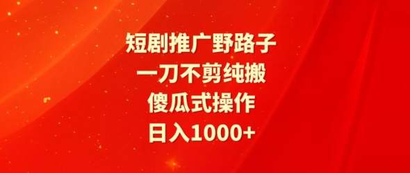 短剧推广野路子，一刀不剪纯搬运，傻瓜式操作，日入1000+-中创网_专注互联网创业,项目资源整合