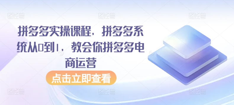 拼多多实操课程，拼多多系统从0到1，教会你拼多多电商运营-中创网_专注互联网创业,项目资源整合