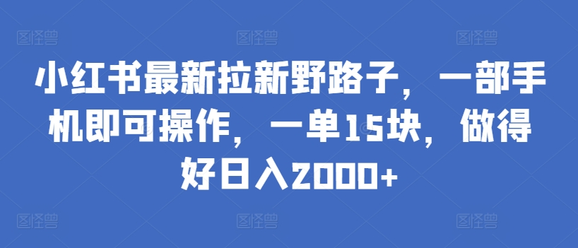 小红书最新拉新野路子，一部手机即可操作，一单15块，做得好日入2000+【揭秘】-中创网_专注互联网创业,项目资源整合