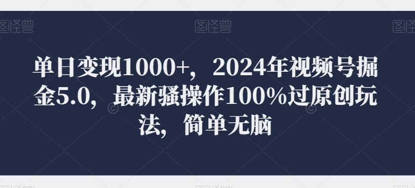 单日变现1000+，2024年视频号掘金5.0，最新骚操作100%过原创玩法，简单无脑，小白专属-中创网_专注互联网创业,项目资源整合