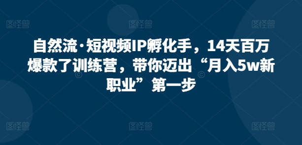自然流·短视频IP孵化手，14天百万爆款了训练营，带你迈出“月入5w新职业”第一步-中创网_专注互联网创业,项目资源整合
