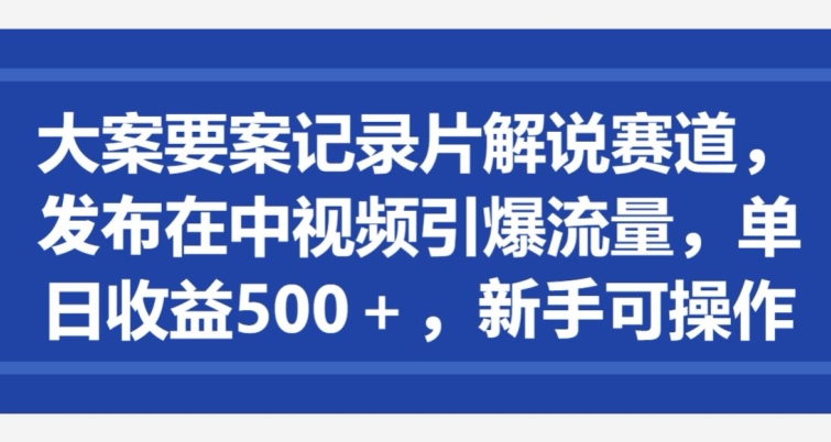 大案要案记录片解说赛道，发布在中视频引爆流量，单日收益500+，新手可操作-中创网_专注互联网创业,项目资源整合