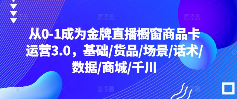 从0-1成为金牌直播橱窗商品卡运营3.0，基础/货品/场景/话术/数据/商城/千川-中创网_专注互联网创业,项目资源整合