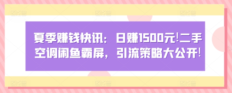 夏季赚钱快讯：日赚1500元，二手空调闲鱼霸屏，引流策略大公开!-中创网_专注互联网创业,项目资源整合