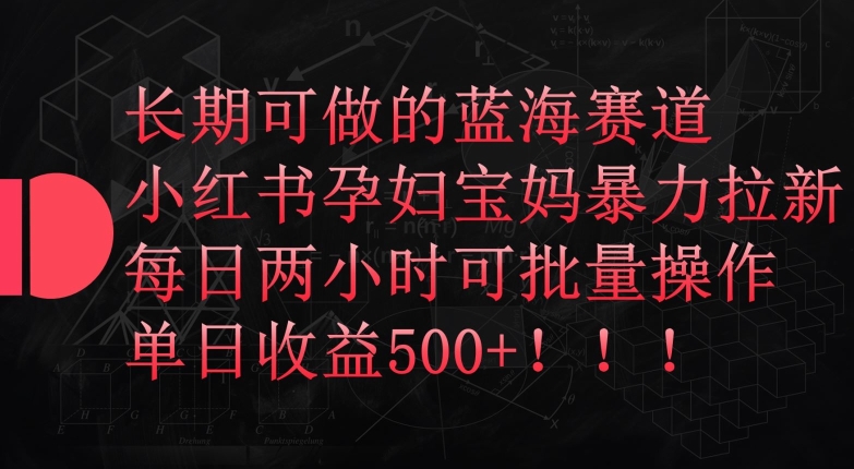 长期可做的蓝海赛道，小红书孕妇宝妈暴力拉新玩法，每日两小时可批量操作，单日收益500+【揭秘】-中创网_专注互联网创业,项目资源整合