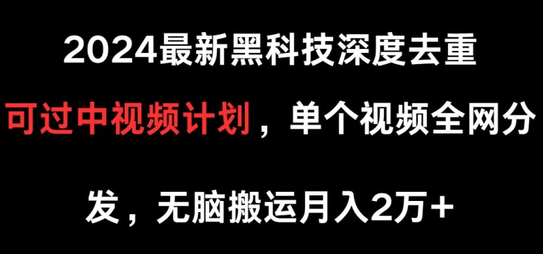 2024最新黑科技深度去重，可过中视频计划，单个视频全网分发，无脑搬运-中创网_专注互联网创业,项目资源整合