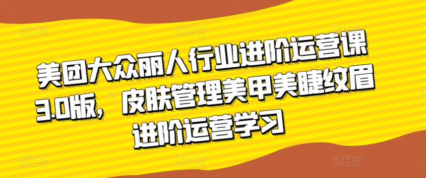 美团大众丽人行业进阶运营课3.0版，皮肤管理美甲美睫纹眉进阶运营学习-中创网_专注互联网创业,项目资源整合