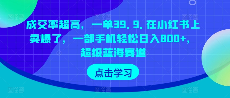 成交率超高，一单39.9.在小红书上卖爆了，一部手机轻松日入800+，超级蓝海赛道-暖阳网-中创网,福缘网,冒泡网资源整合-中创网_专注互联网创业,项目资源整合