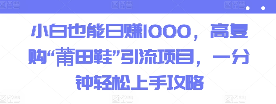 小白也能日赚1000，高复购“莆田鞋”引流项目，一分钟轻松上手攻略-中创网_专注互联网创业,项目资源整合