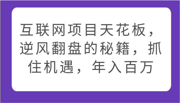 网络项目吊顶天花板，让二追三的秘笈，把握机遇，年收入百万-中创网_专注互联网创业,项目资源整合