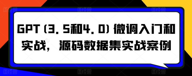 GPT(3.5和4.0)微调入门和实战，源码数据集实战案例-中创网_专注互联网创业,项目资源整合