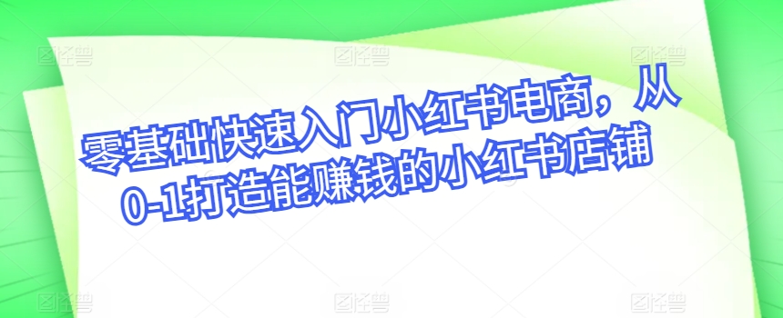 零基础快速入门小红书电商，从0-1打造能赚钱的小红书店铺-中创网_专注互联网创业,项目资源整合