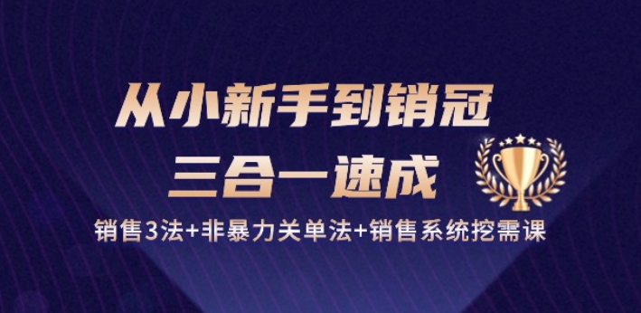 从小新手到销冠 三合一速成：销售3法+非暴力关单法+销售系统挖需课 (27节)-中创网_专注互联网创业,项目资源整合
