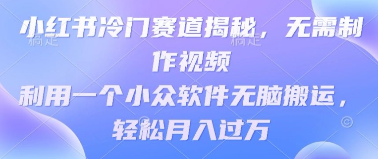 小红书的小众跑道揭密，不用制作小视频，利用一个小众软件没脑子运送，轻轻松松月入了万-中创网_专注互联网创业,项目资源整合