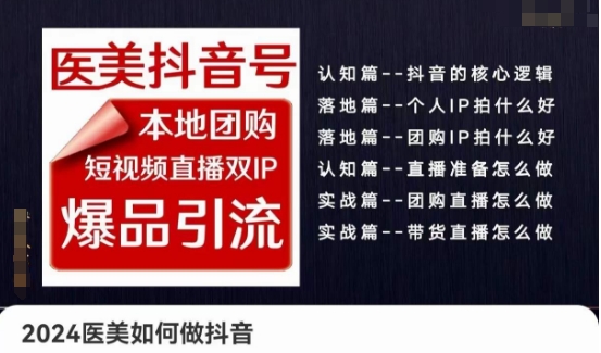 2024医疗美容怎么做抖音医疗美容抖音帐号，本地团购、短视频带货双ip爆款引流方法，实际操作落地式课-中创网_专注互联网创业,项目资源整合