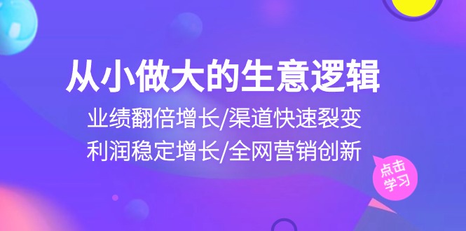 （10438期）自小做大生意逻辑性：销售业绩翻倍增长/方式迅速裂变式/盈利持续增长/全网推广自主创新-中创网_专注互联网创业,项目资源整合