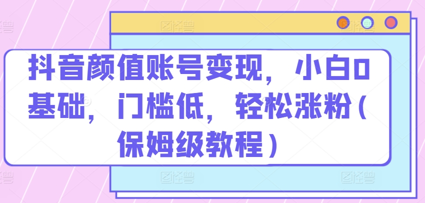 抖音颜值账号变现，小白0基础，门槛低，​轻松涨粉(保姆级教程)【揭秘】-中创网_专注互联网创业,项目资源整合