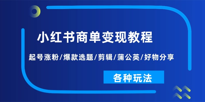 （11164期）小红书商单变现教程：起号涨粉/爆款选题/剪辑/蒲公英/好物分享/各种玩法-中创网_专注互联网创业,项目资源整合