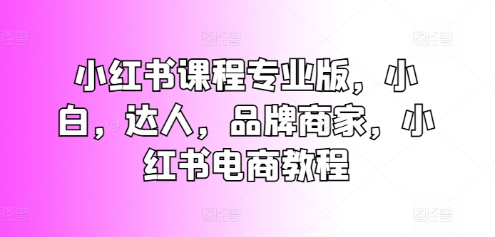 小红书课程专业版，小白，达人，品牌商家，小红书电商教程-中创网_专注互联网创业,项目资源整合