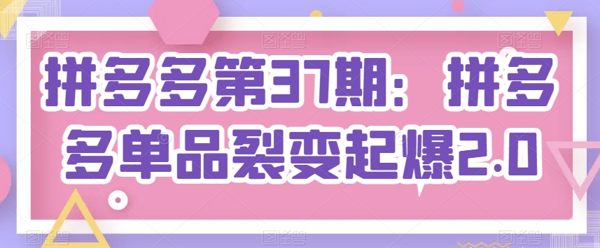 拼多多平台第37期：拼多多平台品类裂变式爆款2.0-中创网_专注互联网创业,项目资源整合