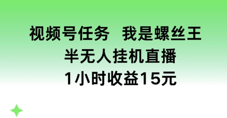 微信视频号每日任务，我就是螺钉王， 半没有人放置挂机1钟头盈利15元【揭密】-中创网_分享中赚网创业资讯_最新网络项目资源-中创网_专注互联网创业,项目资源整合