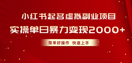 小红书起名虚拟副业项目，实操暴力变现，简单好操作，快速上手-中创网_专注互联网创业,项目资源整合