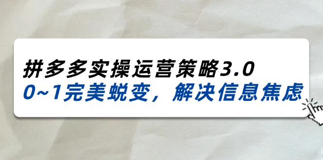 2024-2025拼多多平台实际操作运营战略3.0，0~1华丽蜕变，处理信息焦虑（38节）-中创网_专注互联网创业,项目资源整合