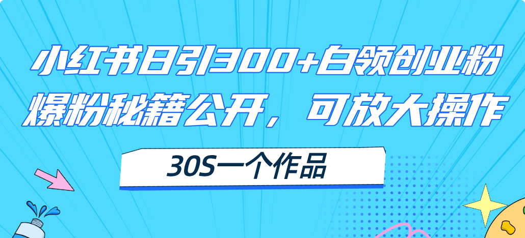 （11692期）小红书日引300+高质白领创业粉，可放大操作，爆粉秘籍！30s一个作品-中创网_专注互联网创业,项目资源整合