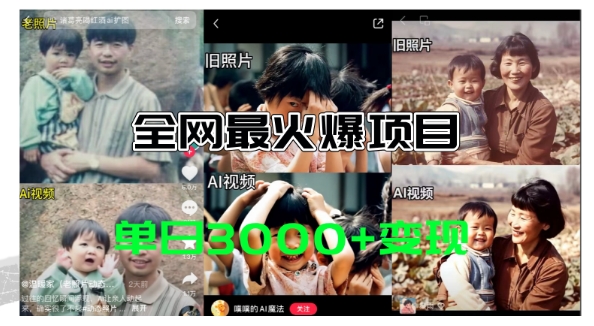 各大网站爆红的AI让老照片动起来实例教程，借势营销日赚3k ，含有完全免费专用工具一键可生成【揭密】-中创网_专注互联网创业,项目资源整合