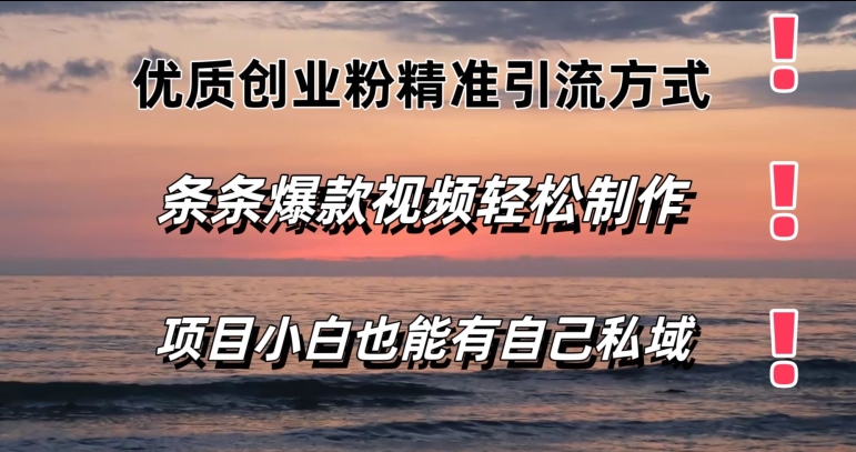 高品质自主创业粉精准引流方法方法，一条条短视频爆品，新手都可以轻松拥有自己公域-中创网_分享中创网创业资讯_最新网络项目资源-中创网_专注互联网创业,项目资源整合