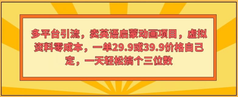 多平台推广，卖英语启蒙动画新项目，虚似材料零成本，一单29.9或39.9价钱自己定-中创网_专注互联网创业,项目资源整合