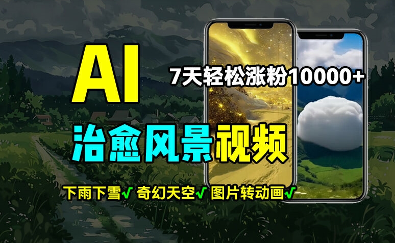 AI制作治愈风景，7天涨粉过万，落地云下雨下雪等场景制作，上手快操作简单-中创网_专注互联网创业,项目资源整合
