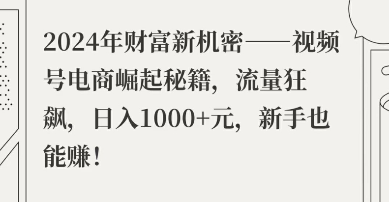 2024年财富新机密——视频号电商崛起秘籍，流量狂飙，日入1k元，新手也能赚-中创网_专注互联网创业,项目资源整合