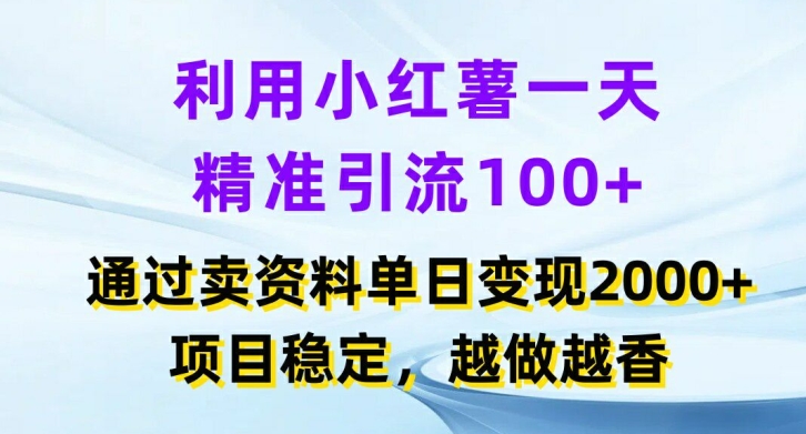 运用小红书的一天精准引流方法100 ，根据卖项目单日转现2k ，新项目平稳，越干越香【揭密】-中创网_专注互联网创业,项目资源整合