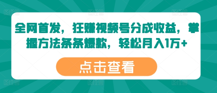 独家首发，狂赚微信视频号分为盈利，掌握方法一条条爆品，轻轻松松月入1万-中创网_专注互联网创业,项目资源整合