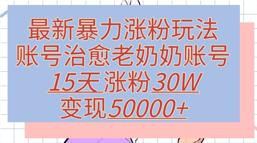 最新暴力涨粉玩法，治愈老奶奶账号，15天涨粉30W，变现至少五位数+-中创网_专注互联网创业,项目资源整合