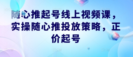 随心推起号线上视频课，实操随心推投放策略，正价起号-中创网_专注互联网创业,项目资源整合