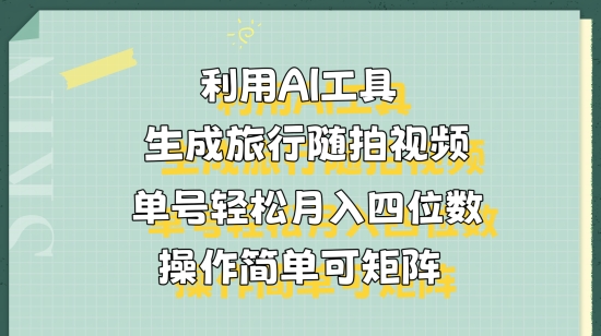 利用AI工具生成旅行随拍视频，单号轻松月入四位数，操作简单可矩阵-中创网_专注互联网创业,项目资源整合