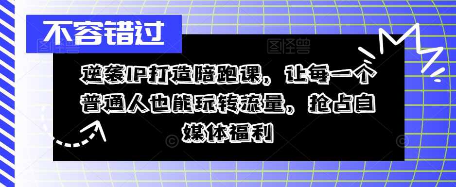 逆袭IP打造陪跑课，让每一个普通人也能玩转流量，抢占自媒体福利-中创网_专注互联网创业,项目资源整合
