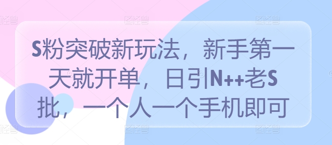 S粉突破新玩法，新手第一天就开单，日引N++老S批，一个人一个手机即可【揭秘】-中创网_专注互联网创业,项目资源整合