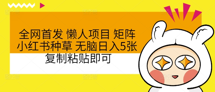 全网首发 懒人项目 矩阵小红书种草 无脑日入5张 复制粘贴即可-中创网_专注互联网创业,项目资源整合