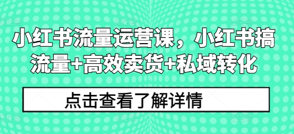 小红书流量运营课，小红书搞流量+高效卖货+私域转化-中创网_专注互联网创业,项目资源整合